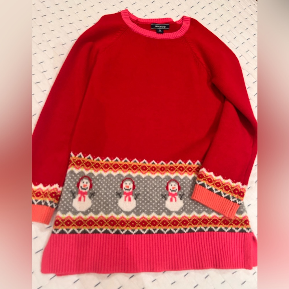 Lands' End Red and Pink Snowman Dress